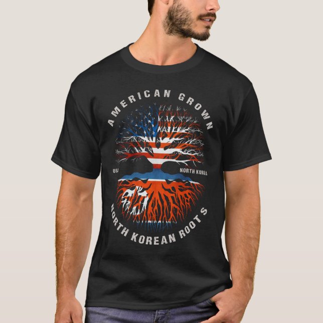 Camiseta Bandeira norte-coreana norte-americana crescida (Frente)