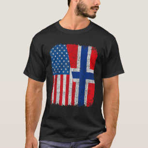 Camiseta Bandeira Norueguesa Americana Half USA Noruega Roo