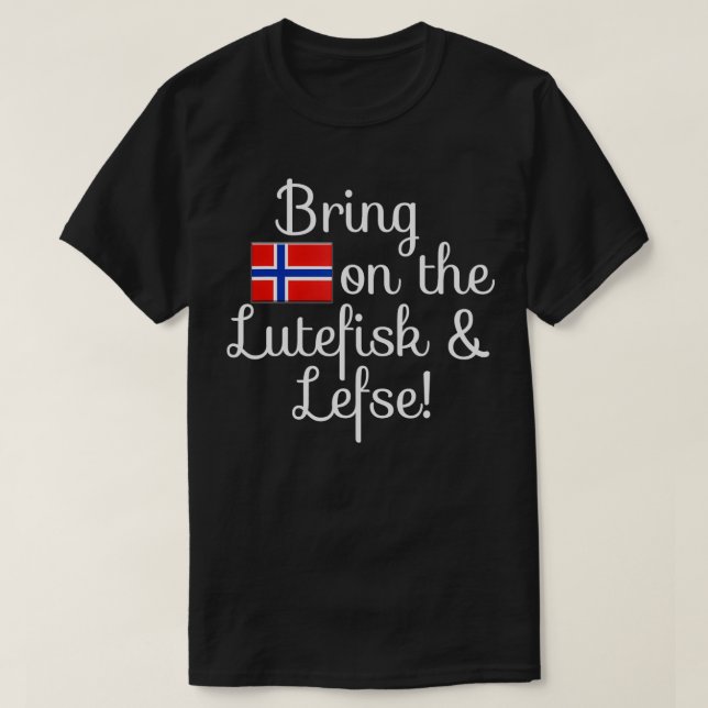 Camiseta Bandeira norueguesa de Lutefisk e de Esquerda (Frente do Design)