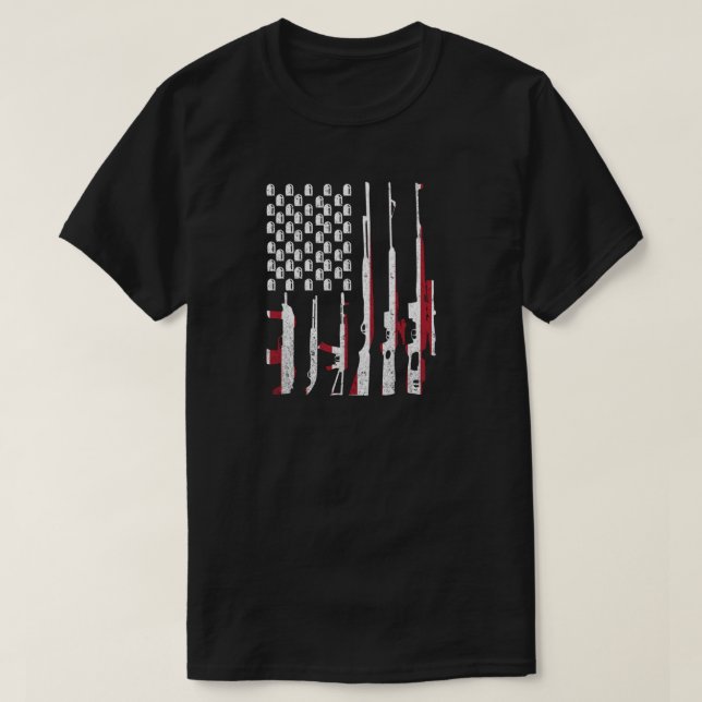 Camiseta Bandeira nos Armas - Celebração Patriótica America (Frente do Design)