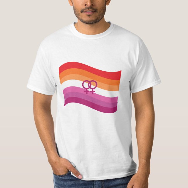 Camiseta Bandeira Ondulante do Amor Lésbico no Orgulho (Frente)