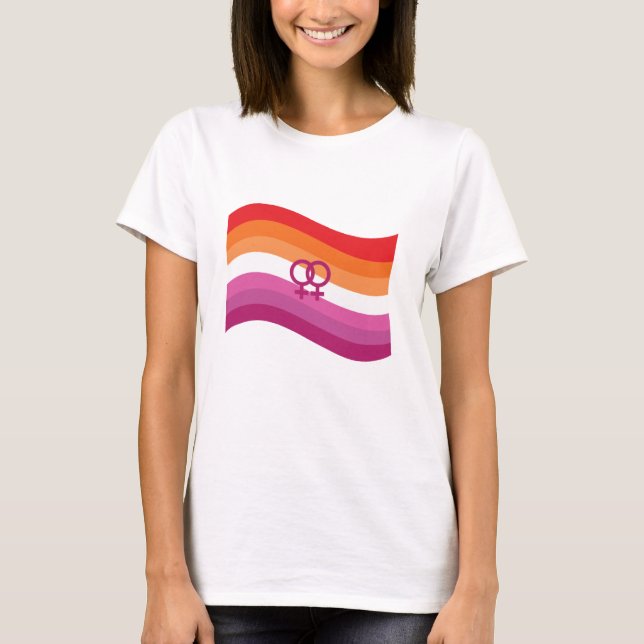 Camiseta Bandeira Ondulante Orgulho Amor Lesbiano Pôr do So (Frente)