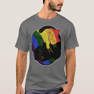 Camiseta Bandeira Orgulho gay do Rainbow Cat Yin Yang LGBT