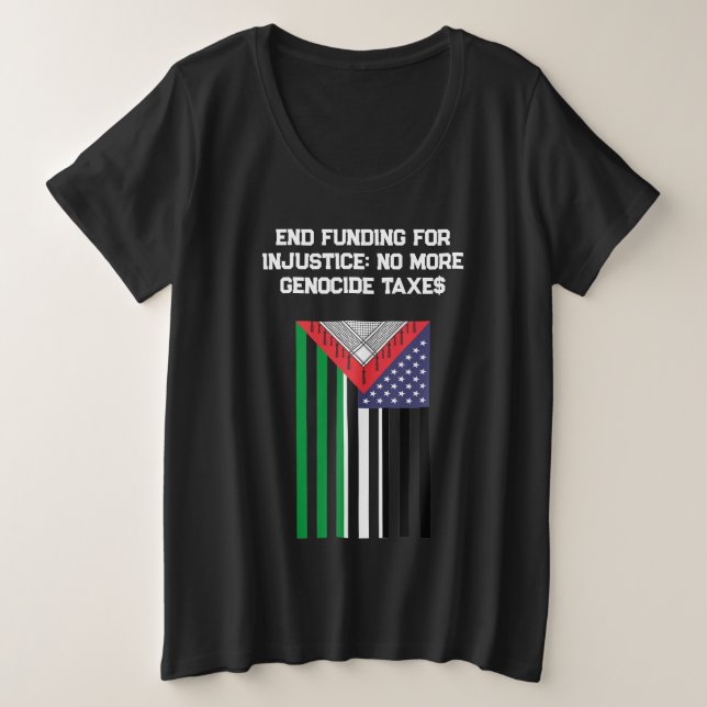 Camiseta Bandeira Palestina-Americana - Parem com Genocídio (Frente do Design)