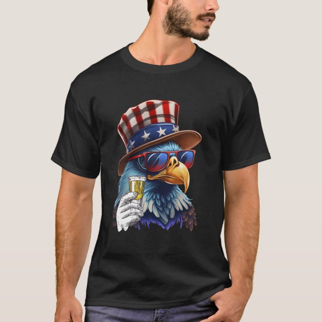 Camiseta Bandeira Patriótica Águia Americana Óculos De Sol  (Frente)