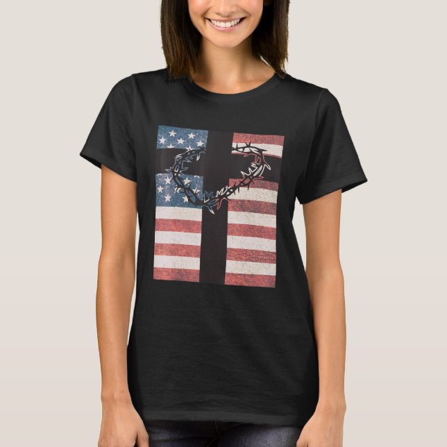 Camiseta Bandeira Patriótica Americana Cristã (Frente)
