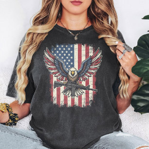 Camiseta Bandeira Patriótica Americana de Rifle com Águia e