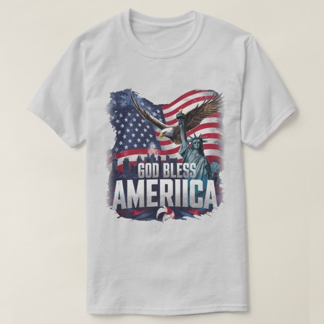 Camiseta Bandeira Patriótica Americana Deus Abençoe a Améri (Frente do Design)