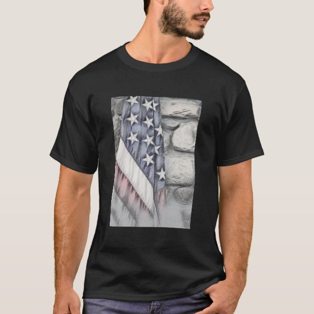 Camiseta Bandeira Patriótica Americana no Muro (Frente)