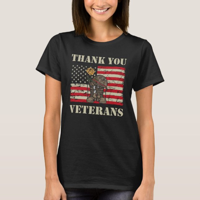 Camiseta Bandeira Patriótica Americana Obrigado Veteranos H (Frente)