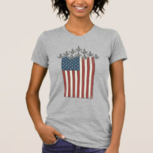 Camiseta Bandeira Patriótica de Avião de Combate Desenho de