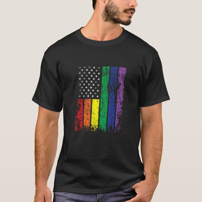 Camiseta Bandeira Patriótica do Arco-Íris Americano Orgulho (Frente)