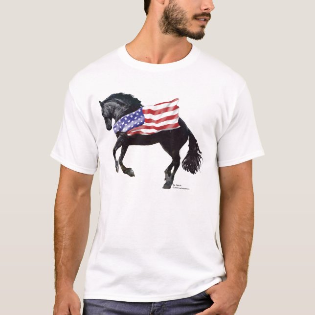 Camiseta Bandeira patriótica do cavalo do frisão (Frente)