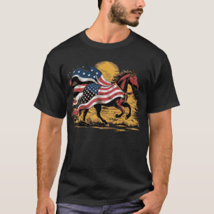Camiseta Bandeira Patriótica EUA Arte Amante de Cavalos Ame