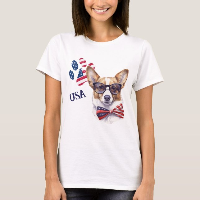 Camiseta Bandeira Patriótica EUA - Pata Imprimida Cão (Frente)
