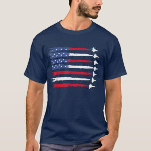 Camiseta Bandeira Patriótica Vermelha Branca Azul EUA Jatos