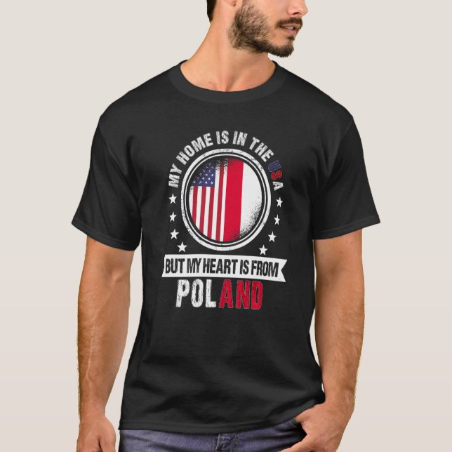 Camiseta Bandeira Polonesa Americana Heart da Polônia Ameri (Frente)