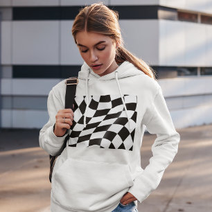 Camiseta Bandeira Preta E Branca Verificada Mulheres Hoodie