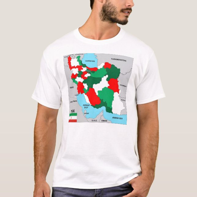 Camiseta bandeira preta política do mapa do país de Irã (Frente)