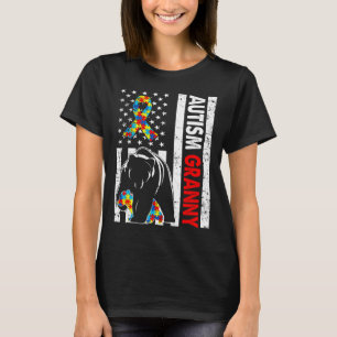 Camiseta Bandeira Retro-Americana Autismo Urso-Vovó Sensibi