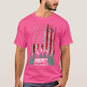 Camiseta Bandeira Retro-Americana Rv Lá Acampamento Present