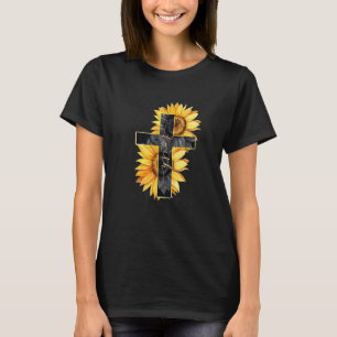 Camiseta Bandeira Retro dos EUA Girassol Jesus Cruz Fé Cris