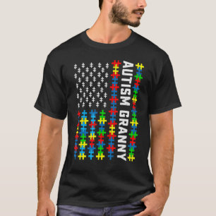 Camiseta Bandeira Retro EUA Conscientização Autismo Avó Apo