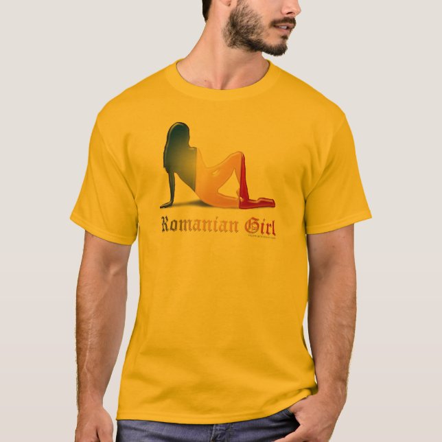 Camiseta Bandeira romena da silhueta da menina (Frente)