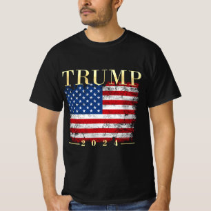 Camiseta Bandeira Trump 2020 Dourada Vintage Grunge EUA