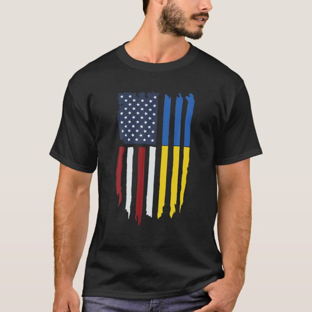 Camiseta Bandeira Ucraniana Americana Ucrânia América EUA R (Frente)