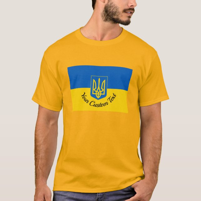 Camiseta Bandeira ucraniana com casaco de armas e texto per (Frente)
