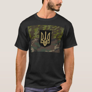 Camiseta Bandeira Ucraniana E Emblema Em Camuflagem.