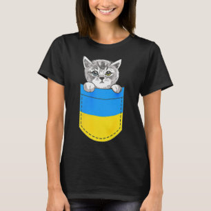 Camiseta Bandeira Ucraniana Gato Fofo No Bolso Presente Da