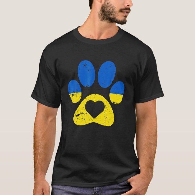 Camiseta Bandeira Ucraniana Ucrânia Cão Pata Patriota Salva (Frente)