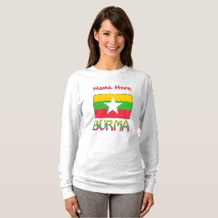 Camiseta Bandeira Vermelha Personalizada Feminina Birmânia