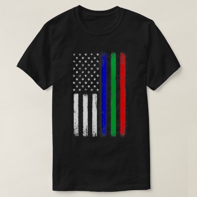 Camiseta Bandeira Vermelha Verde Azul fina, Bombeiro Polici (Frente do Design)