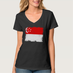 Camiseta Bandeira Vintage de Singapura Dia da Independência