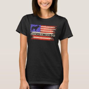 Camiseta Bandeira Vintage EUA Bulldog Francês Cachorro Pai