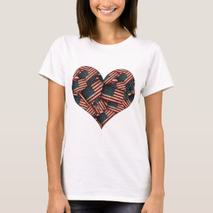 Camiseta Bandeiras Americanas em Forma de Coração