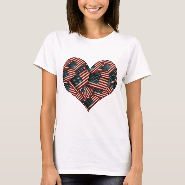 Camiseta Bandeiras Americanas em Forma de Coração (Frente)