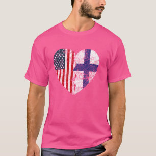 Camiseta Bandeiras Americanas Finlandesas Coração Estados