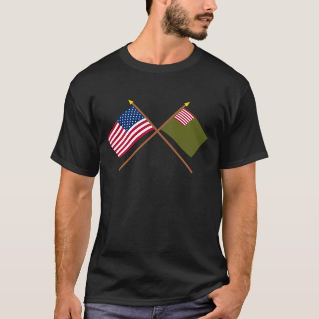 Camiseta Bandeiras cruzadas da milícia dos E.U. e do (Frente)
