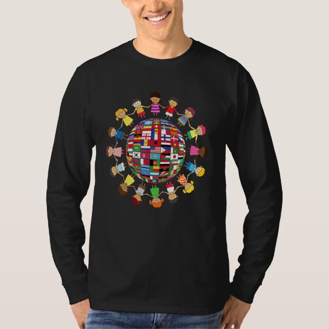 Camiseta Bandeiras da Cultura Mundial, Crianças da Diversid (Frente)