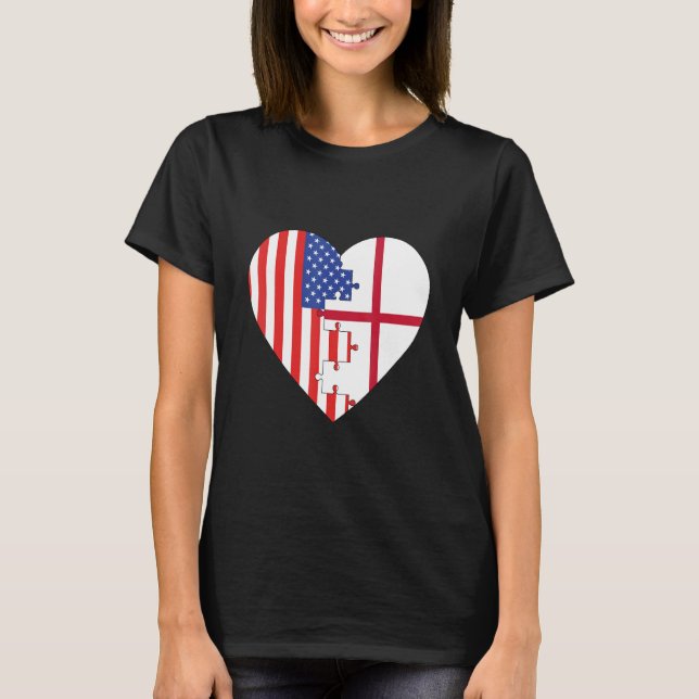 Camiseta Bandeiras da EUA e Inglaterra Coração (Frente)