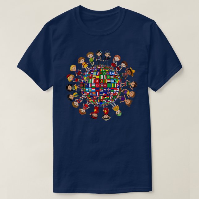 Camiseta Bandeiras das Crianças do Mundo em todo o mundo (Frente do Design)