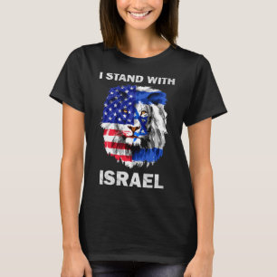 Camiseta Bandeiras de Israel e EUA Leão Eu Estou Com Israel
