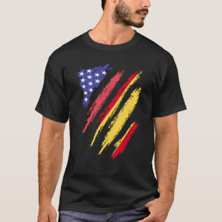 Camiseta Bandeiras do Coração Patriota Americano Espanhol
