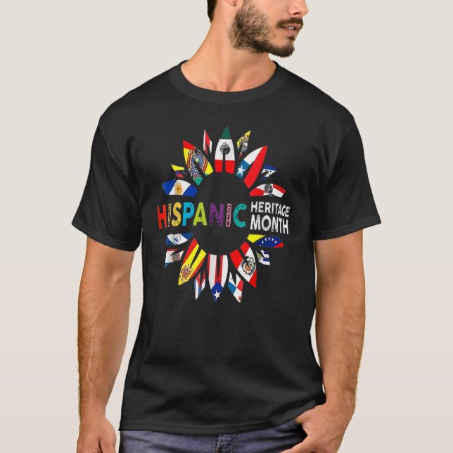 Camiseta Bandeiras do Patrimônio Hispânico Mês do Girassol  (Frente)