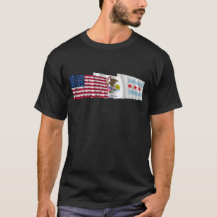 Camiseta Bandeiras dos E.U., do Illinois e da Chicago
