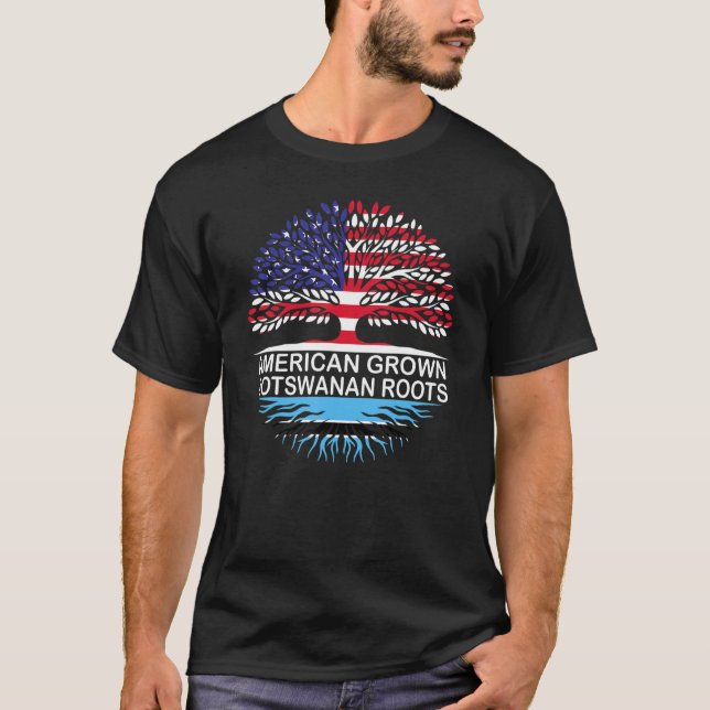 Camiseta Bandeiras dos EUA & Botsuana Cultivada Raiz Botsua (Frente)